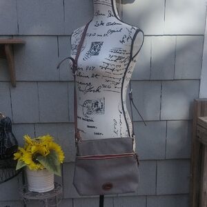 Dooney And Bourke Letter Carrier Gray Messenger Bag with Red Trim